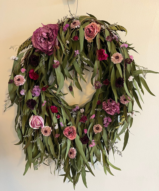 preserved floral eucalyptus wreath