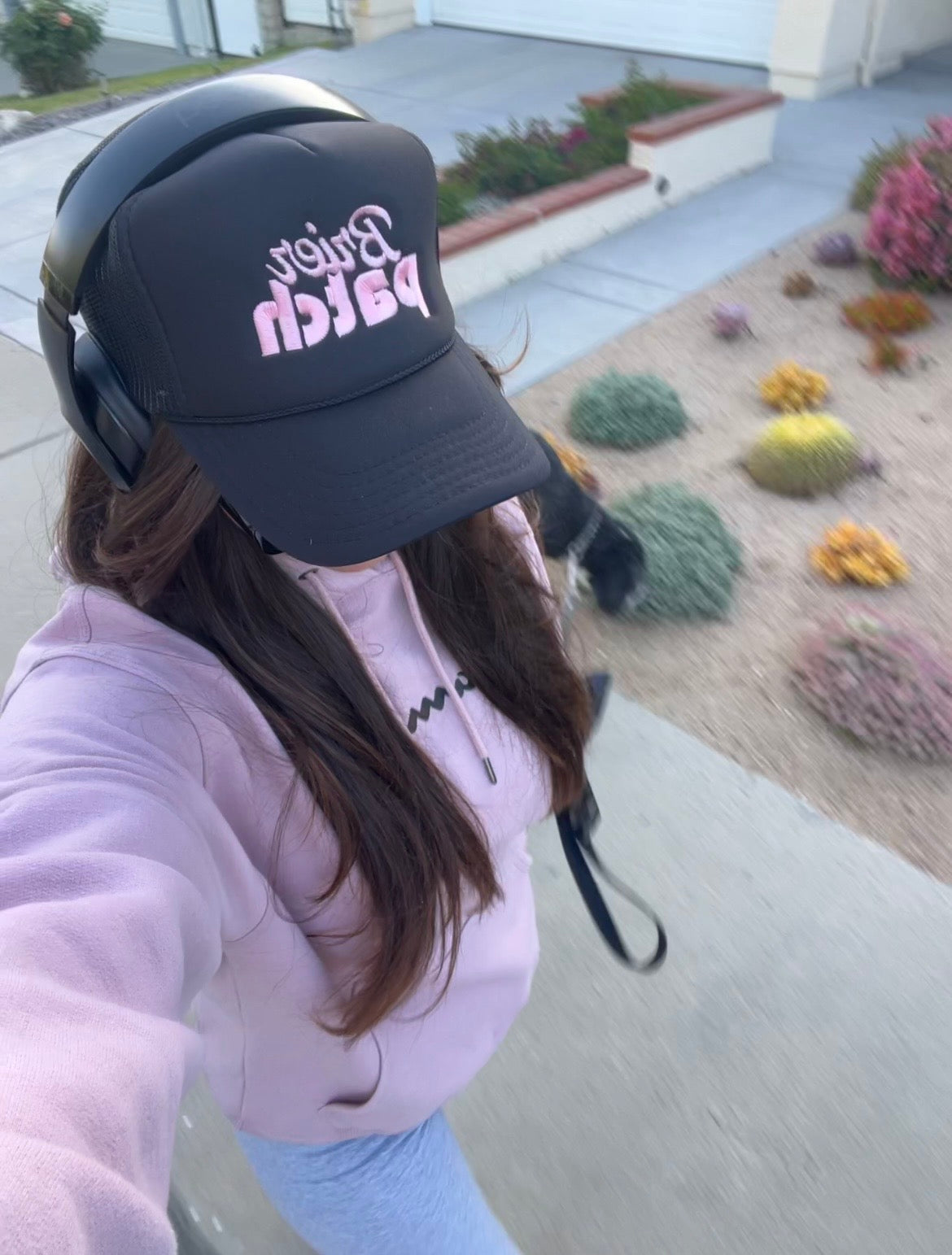 pink + black trucker